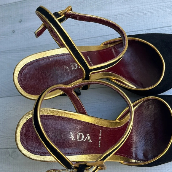 Prada Black Suede Slingback Peep Toe Platform Heels Size 5 - Picture 5 of 16